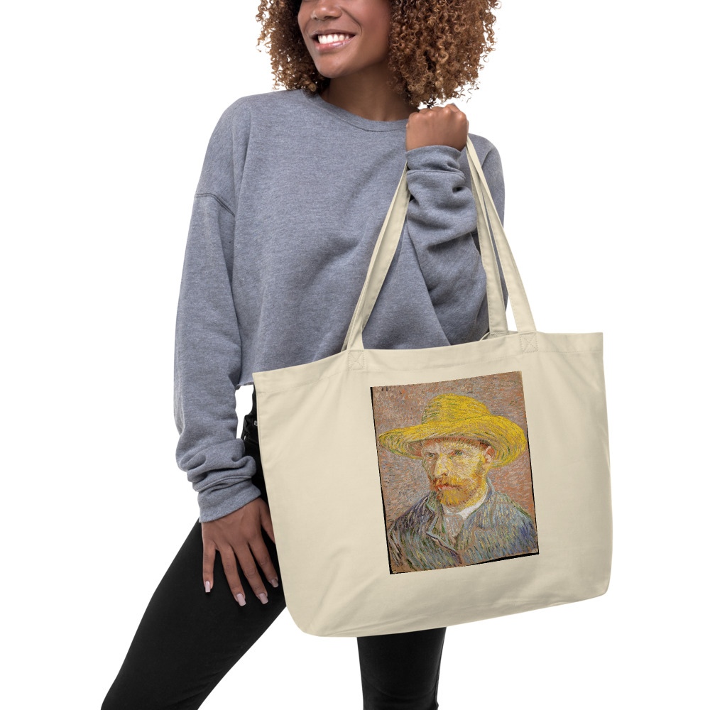 Self-Portrait with a Straw Hat, Vincent van Gogh Large organic tote bag 